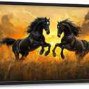 Large Horse Wall Art for Living Room, Black Horse Canvas Oversized Wall Decor, Sunrise Framed Pictures Painting Print Artwork for Bedroom Office 36"L x 24"W