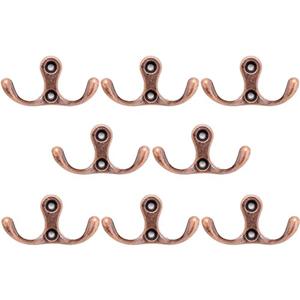 Pack of 2 Ulifestar Coat Hook Coat Rack, Double Prong Metal Towel Hook Wall Hook for Hanging Clothes, Pants, Purse, Robe, Towel, Belt, Tie, Key, Mug, Cup, Wreath, Heavy Duty Rustic Bathroom Hanging Hooks, Set of 8 (Red Copper)