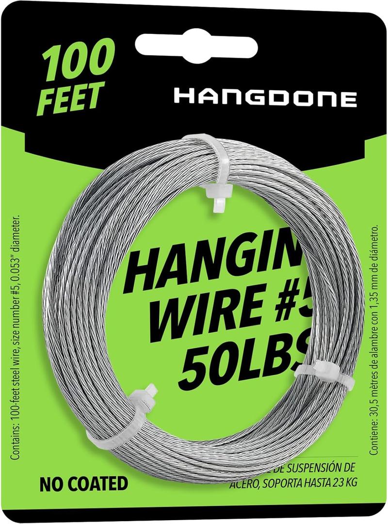 Picture Hanging Wire #5 50lbs 100-Feet, Flexible Steel Wire 16 Gauge for Hang Up Frame/Painting and Mirror