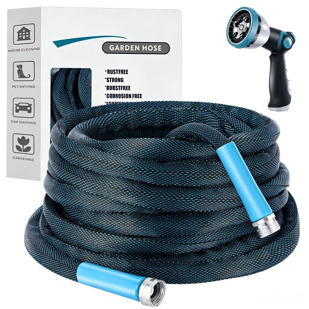 75FT Blue & Black Garden Hose, Lightweight No Kink Water Hose with 10 Function Spray Nozzle, 3/4 Inch Rust-Proof Aluminum Leak-Proof Connector for Yard Garden RV Outdoor Watering