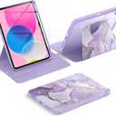 Soke Rotating Case for iPad (A16) 11th Generation 2025, iPad 10th Gen 2022 with Pencil Holder, [Shockproof + Auto Sleep/Wake] 360 Degree Rotation Clear Back for iPad 11"/10.9", Lilac Marble