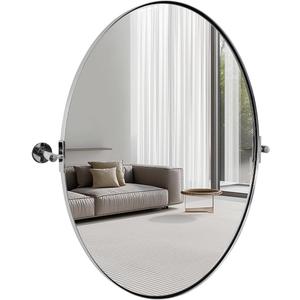 ANDY STAR Oval Bathroom Mirror, 24" x 36" Chrome Stainless Steel Metal Frame Vanity Mirror for Over Sink with Adjustable Tilting Design, Pivoting Mirror for Modern Wall Decor
