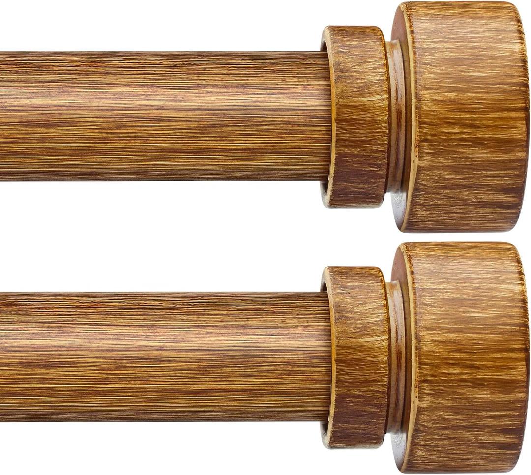 Lootkell 2 Pack Wood Curtain Rods for Windows 72 to 144 Inches 1" Diameter Boho Decorative Heavy Duty Window Curtain Rod Set Adjustable with Handmade Wood Grain Design for Living Room Bedroom Kitchen