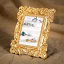 Liliaafar Vintage Ring Holder Rectangle Gold Ring Wedding Display Suede Jewelry Box Stand Frame Earring Tray Anniversary Engagement Baroque Organizer Photograph Prop for Women Birthday Christmas Gift
