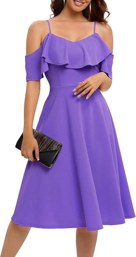 Bbonlinedress Womens Off The Shoulder Cocktail Dress, Formal Wedding Guest Prom Party Homecoming Graduation A-line Midi Dress
 (Medium)