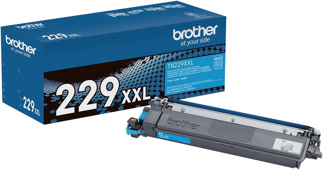 Brother Genuine TN229XXLC Cyan Super High Yield Printer Toner Cartridge - Print up to 4,000 Pages(1), Compatible with HL-L3295CDW, HL-L8245CDW, MFC-L3780CDW, and MFC-L8395CDW Printers