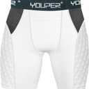 Youper Adult Elite Compression Padded Sliding Shorts w/Cup Pocket for Baseball, Football (Small, White)