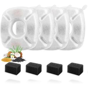 8 Pcs Cat Fountain Replacement Filters 4 Pack Cat Water Fountain Replacement Filters with 4 Pack Pre-Filter Sponges, Pet Fountain Filter Fit for 95oz/2.8L Automatic Pet Fountain Cat Water Fountain