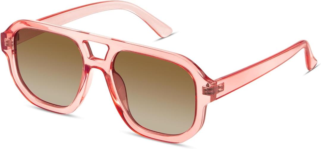 livho Trendy Polarized Square Aviator Sunglasses Women Men Square Eyewear Frame, Retro Sun Glasses for Women Men 2025 Shades (Pink/Light Brown)