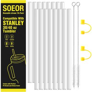 16-Pack Straws for Stanley 30oz & 40oz Tumbler, 12" straws Includes Cleaning Brush and straw cover