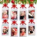 8Pcs Mini Vintage Christmas Acrylic Picture Frame Ornaments - 2x3 Inch Arch Small Wall Hanging Double-Sided Photo Frames with DIY Red Velvet Ribbon, for Christmas Tree Gifts Polaroid Fuji instax Mini (Silver Joy Combo)