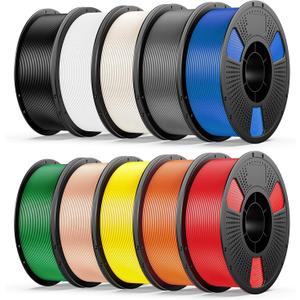 UJOY3D 10kg Elite PLA+ 3D Printer Filament Bundle, 10 Color Pack 3D Printing Filament 1.75mm, 1kg Spool 10 Pack, Black+Jade White+Cream White+Grey+Red+Cobalt Blue+Green+Orange+Yellow+Beige Skin