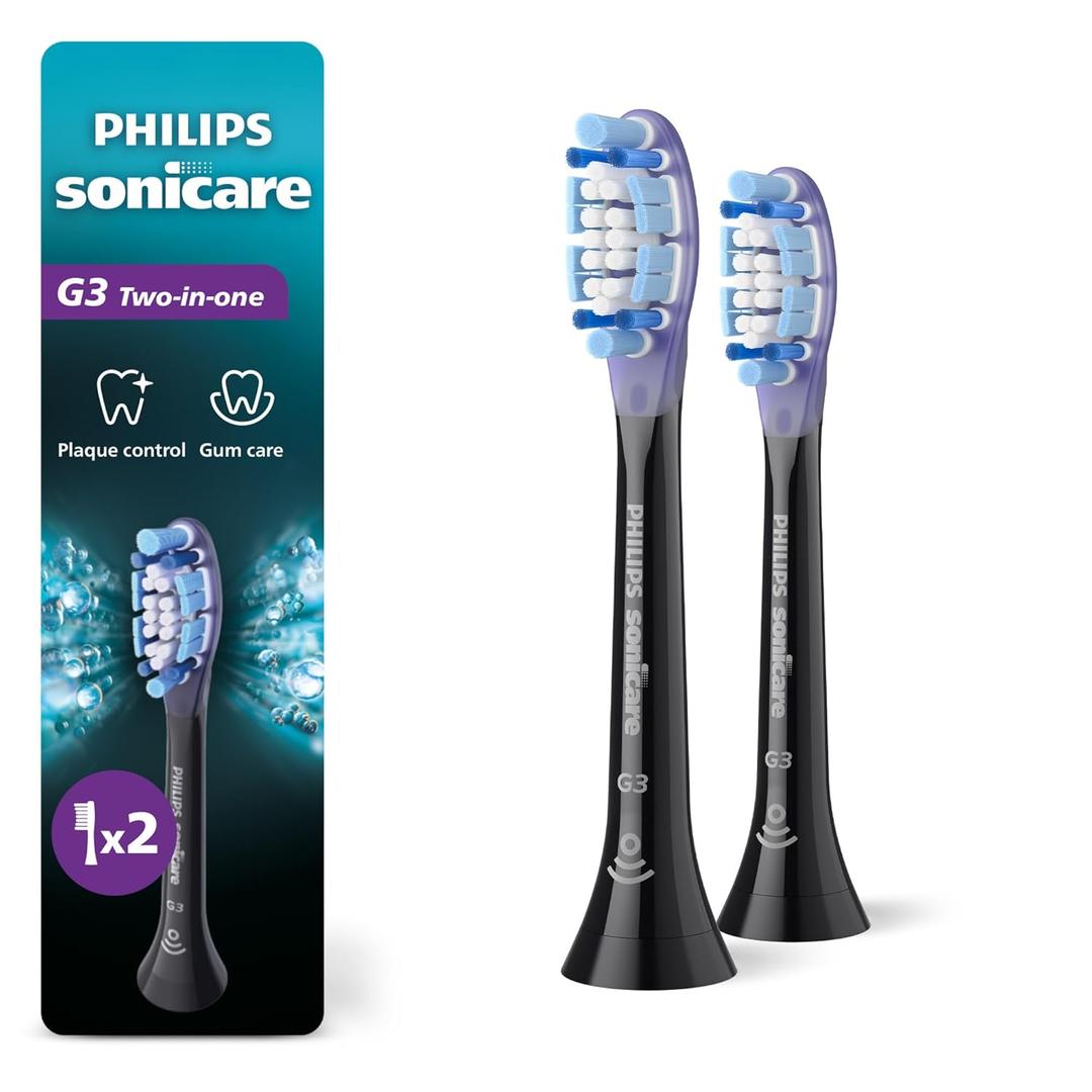 Philips Sonicare G3 Two-in-One - Genuine Replacement Electric Toothbrush Heads, Black, 2 Pack, HX9052/95