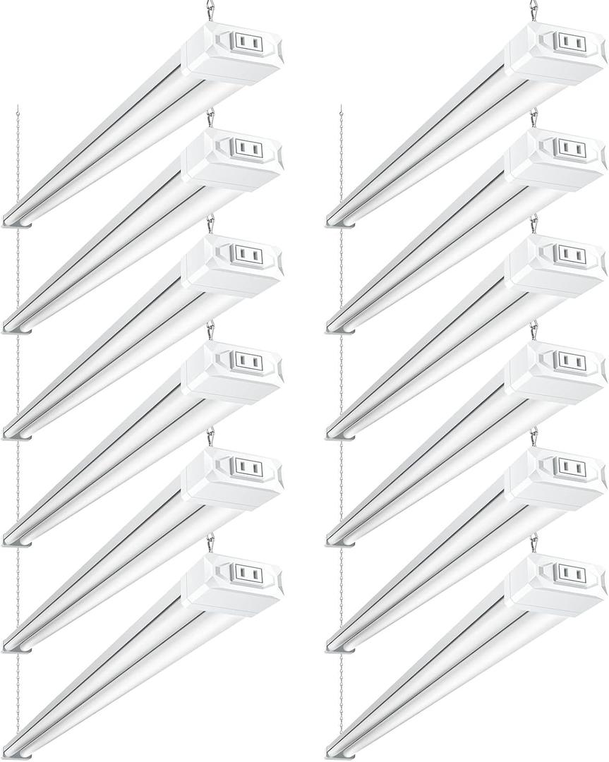 BBOUNDER 12 Pack Linkable LED Shop Light with Reflector, Super Bright 6500K Cool Daylight, 4400 LM, 4 FT, 48 Inch Integrated Fixture for Garage, 40W Equivalent 250W, Surface & Suspension Mount, White