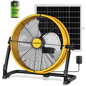 T-SUNUS 12" Solar Powered Floor Fan 13200mAh & 20W Panel, 1500 CFM