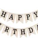 Matwsec Burlap Happy Birthday Banner, Reusable Happy Birthday Sign, Birth Decoration for Men Women Girl Boy Rustic Celebration Party Backdrops