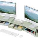 OPNICE Desk Organizers and Accessories, Dual Monitor Stand Riser with Drawer and 2 Pen Holders, Desk Shelf Metal Computer Monitor Stand for Office Workspace Organizers, Desktop Organization (Green Metal)