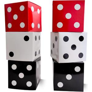 6Pcs Dice Favor Boxes 12 x 12 x 12 Inch Casino Theme Party Decorations Dice Boxes Bulk for centerpieces Casino Birthday Party Decorations Boxes Large Dice Box for Las Vegas Party 3 Color