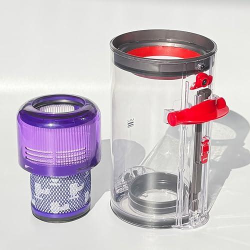 Upgraded 7.72in Large Dust Bin Replacement for Dyson V11 V15 SV14 SV15 SV22 Vacuum Cleaner,Canister Bin for Part No.970050-01 and No.965443-01 with 1 HEPA Filter,Restore Suction and Leak-proof (Red)