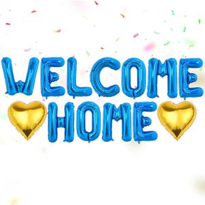 Blue Welcome Home Banner Balloon-13 Pieces Welcome Decorations Include Letter Banner Golden Love Balloon Home Balloons