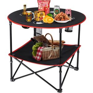 Camping Table Portable Folding Camping Side Table for Outdoor Picnic, Beach, Games, Camp, & Patio Tables Folding with 4 Cup Holders & Carry Case for Travel & Storage, Premium 600D Canvas& Steel Frame