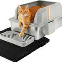 GTPLAYER Stainless Steel Litter Box, Metal XL Extra Large Litter Boxes with Lid High Sided for Big Cats and Kittens, Leak-Proof, Non-Sticky, Include Cat Step Pedal, Cat Mat and Litter Scoop (Silver Gray 1 Pack)