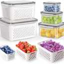 HOTEC 5-Pack Large Fruit Storage Container with Removable Colander, BPA Free Dishwasher & microwave safe Largest 4.15L