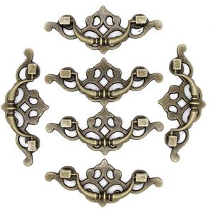 6 PCs Vintage Antique Brass Bail Pull Handle for Wooden Drawer Cabinet Cupboard, Length 3.8-in (9.7 cm) and Height 1.6-in (4 cm)