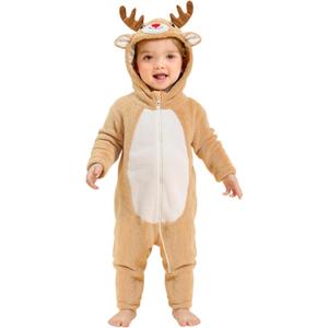 Baby Boys Girls Christmas Snowman Onesie Fleece Reindeer Hoodied Romper 6M - 2T