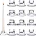 12 PCS Glass Taper Candle Holders Bulk Candlestick Holders Clear Short Tapered Candle Stick Holder Decor Set for Table Centerpiece Wedding Party Advent Christmas Home Decorations (12, Clear)