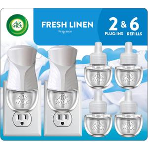 Air Wick Plug in Scented Oil Starter Kit, 2 Warmers + 6 Refills, Fresh Linen, Same Familiar Smell of Fresh Laundry, Eco Friendly, Essential Oils, Air Freshener