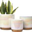 Gepege White Indoor Pots for Plants, Ceramic Planter with Drainage Hole, 6.0 inch+5.0 Inch+4.0 Inch. Succulent Orchid Flower Pot - Rainbow Pearl Glaze