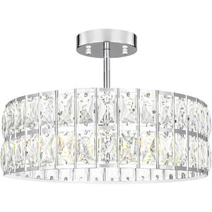 Lxybcce Crystal Ceiling Light Fixture, Modern Chrome Ceiling Light Chandelier, Semi Flush Mount Chandelier Lighting Fixture for Kitchen Entryway Living Room Dining Room, 5-Light, 16 Inch