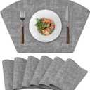 Round Table Placemats Set of 6, Faux Leather Wedge Shape Place Mats Heat Resistant Wipeable Washable Table Mats for Dining Outdoor Indoor, Gray