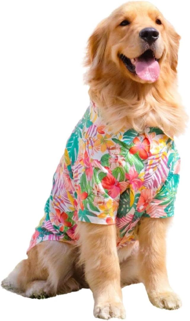 HDKUW Large Dog Hawaiian Costume, Dog's Cool T-Shirts Summer Clothes, Hawaiian Shirt for Large Dogs, Design for Summer Luau Style Beach Camp Vacation 7XL Red