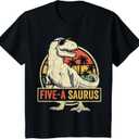 Kids 5 Year Old Dinosaur Birthday 5th T Rex Dino Five Saurus T-Shirt, Small Youth