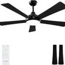 52 Inch Ceiling Fans with Lights and Remote - Black Ceiling Fan with Light, Quiet Reversible DC Motor, Dimmable Tri-Color LED, 5 Blades, Modern Indoor/Outdoor Ceiling Fans for Patios Bedroom