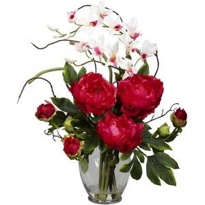 Nearly Natural Peony & Orchid Silk Flower Arrangement (29" x 10.25" x 10.25", Red)
