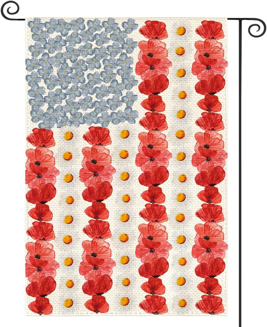 AVOIN colorlife Myosotis Poppy Memorial Day Garden Flag 12x18 Inch Double Sided Outside, Patriotic American Flag Yard Outdoor Decoration (Multi)
