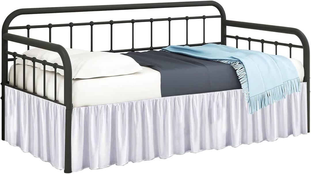 Ruffled Daybed Skirt with Split Corners Twin Size - 12 Inch Tailored Drop Easy Fit - Daybed Dust Ruffle - 100% Microfiber Soft, Wrinkle-Free Daybed Bedskirt (White, Twin-12 Drop)
