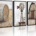 Drsoum Farmhouse Wall Art Vintage Rustic Windmill Barn Cornfield Pictures Framed Painting Landscape Countryside Rural Canvas Artwork Home Decor Ready to Hang 16x24in - Black Framed