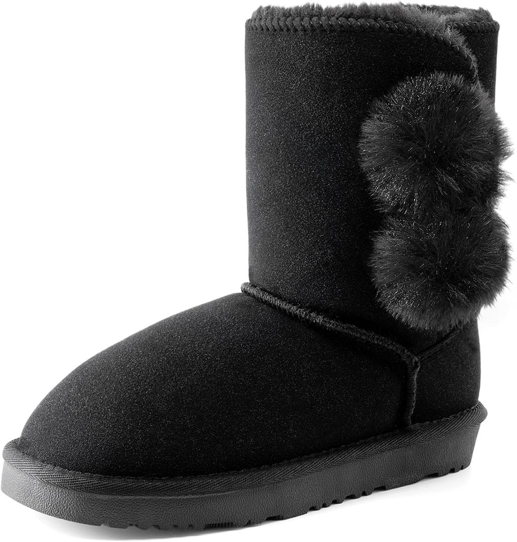 DREAM PAIRS Girls Boots Kids Boys Winter Snow Mid Calf Boots Faux Fur Lined FuzzyChic Kid's Lolly for Little Kid/Big Kid (All Black) Size: 11 Little Kid