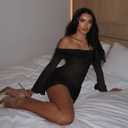 Uni Clau Women Sexy Off Shoulder Sparkly Mini Dresses Long Sleeve Bodycon Ruched Y2K Dress Mesh Birthday Party Club Dress (Small, 0625-black)