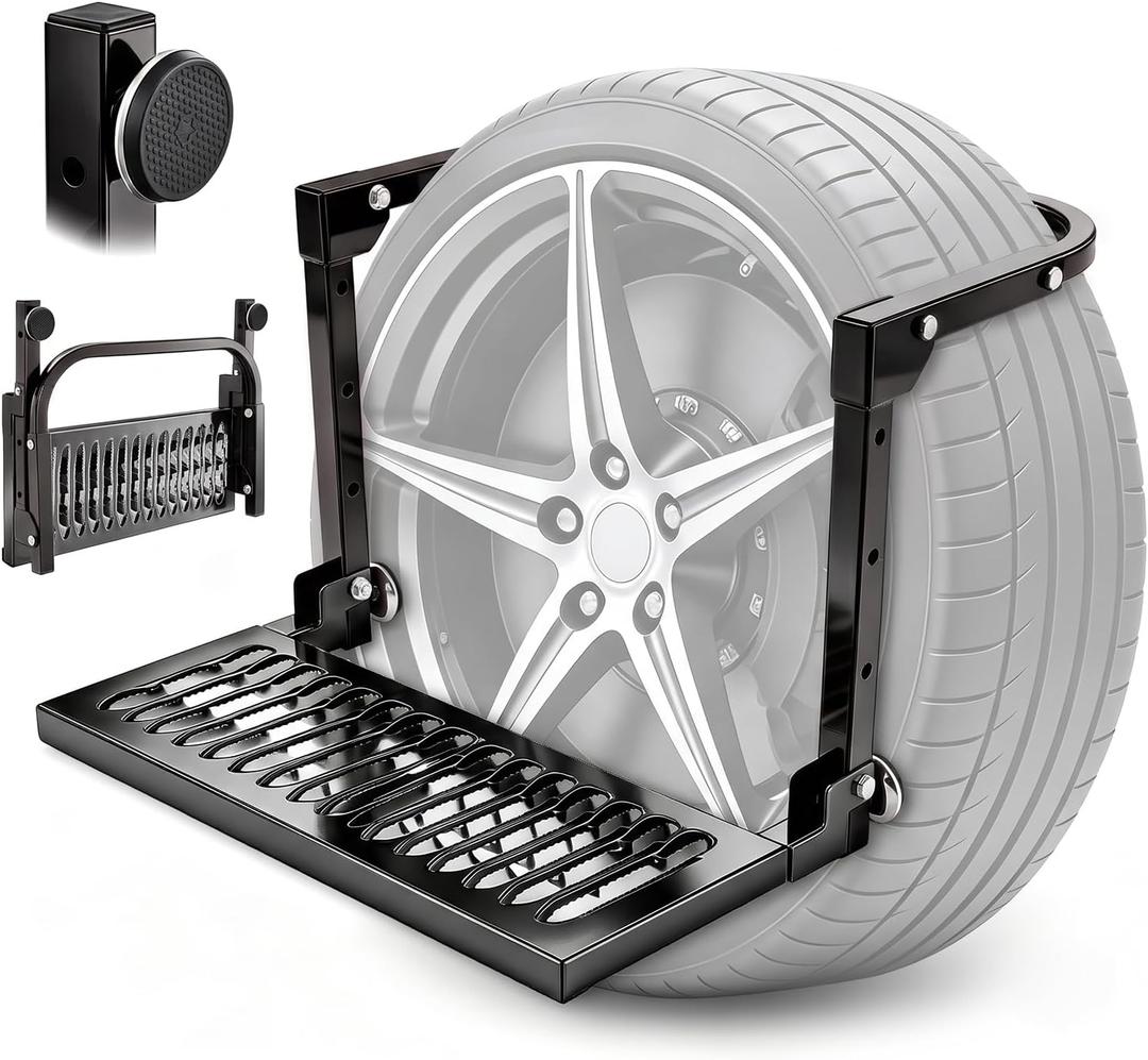 Saker Upgraded Tire Step for Truck, Folding Wheel Step, Black