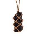 Knotted Rope Holding Natural Crystal Black Tourmaline Rough Stone Reiki Healing Necklace
