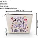 Just Love Purple And Butterflies Makeup Bag Canvas Organizer Zipper Pouch Heart Floral Butterflies Cosmetic Bag Present for Purple Butterfly Lovers Women