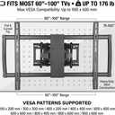 HumanCentric Heavy Duty Full Motion TV Wall Mount for 60-100" TVs, 176lb Capacity, 15° Tilt, 45° Swivel, 24" Extension, Max VESA 900x600mm, Flat or Curved, for Wood or Concrete, Hardware Included