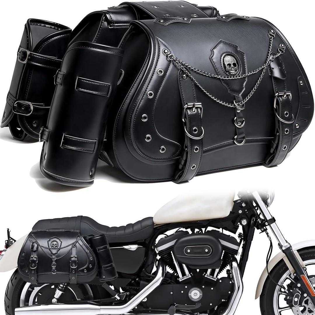 Motorcycle Saddlebags, 30L Leather Waterproof Side Saddle Bags with Cup Holder, Universal Powersports Saddlebags for Harley Davidson Sportster Dyna Softail Honda Shadow Rebel Yamaha Kawasaki Vulcan