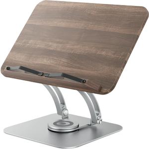 Tounee Book Stand for Reading, Adjustable Book Holder with 360 Swivel Base, Foldable Cookbook Stand Recipe Book Holder with Elastic Page Clips for Music Scores, Recipe, Tablet, Laptop-Silver