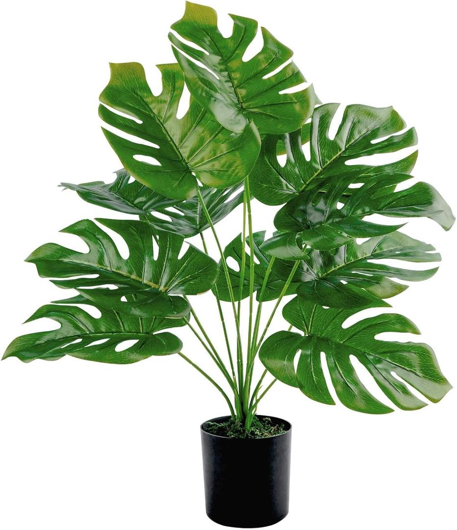 Toopify 19" Large Fake Plants Artificial Palm Tree in Pot for Indoor and Outdoor Home Office Decor (Black-16")